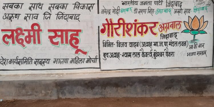 दीवालों से अब तक नहीं निकला पूर्व प्रत्याशियों का वाॅल पेटिंग