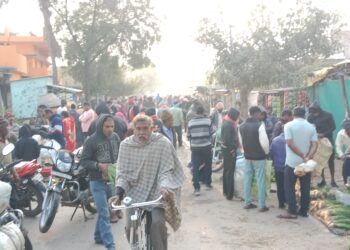 साप्ताहिक बाज़ार में प्याज़ के पौधे खरीदने किसानों की उमड़ी भीड़ 