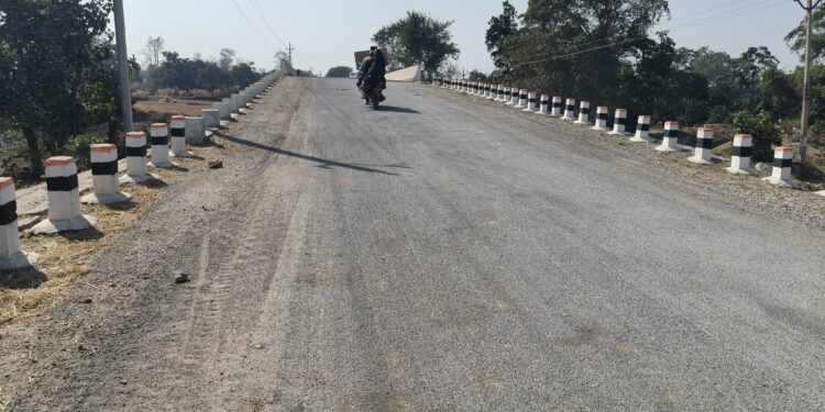 नवनिर्मित पुल के लिए बनाई गई सड़क में बरती गई घोर अनियमितता